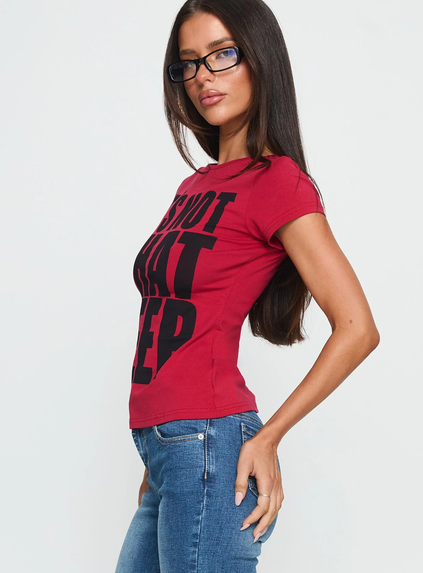 It's Not That Deep Graphic Baby Tee Red - Image 4