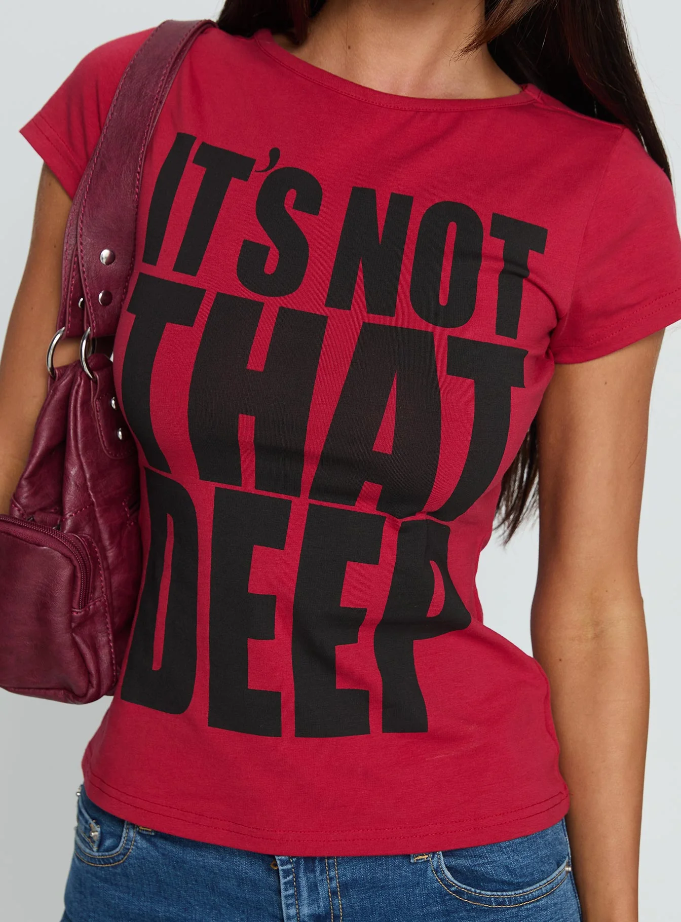 It's Not That Deep Graphic Baby Tee Red - Image 6