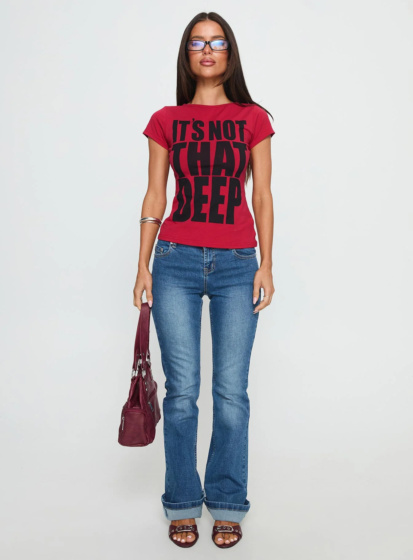 It's Not That Deep Graphic Baby Tee Red - Image 7