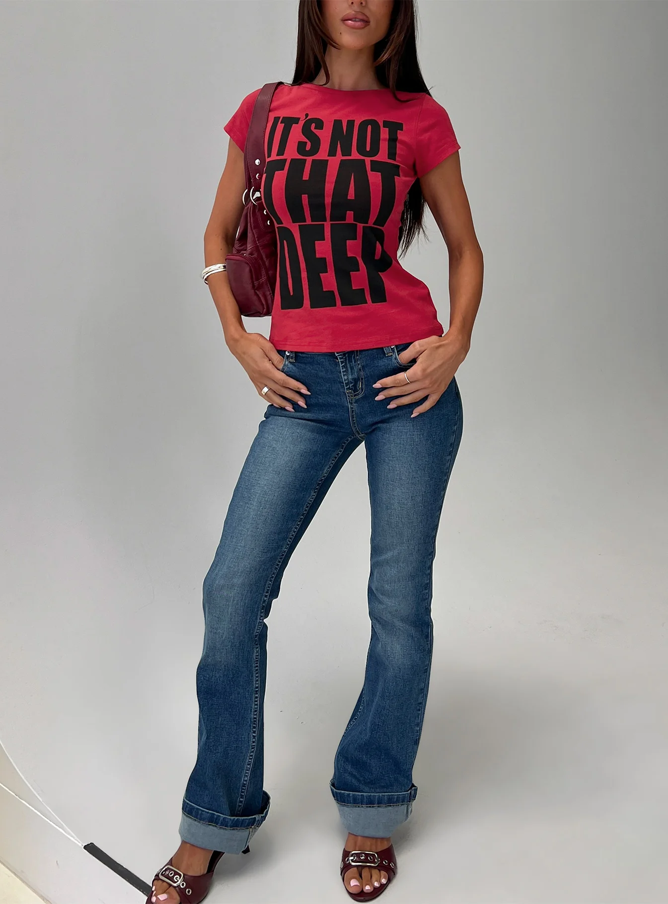 It's Not That Deep Graphic Baby Tee Red - Image 8