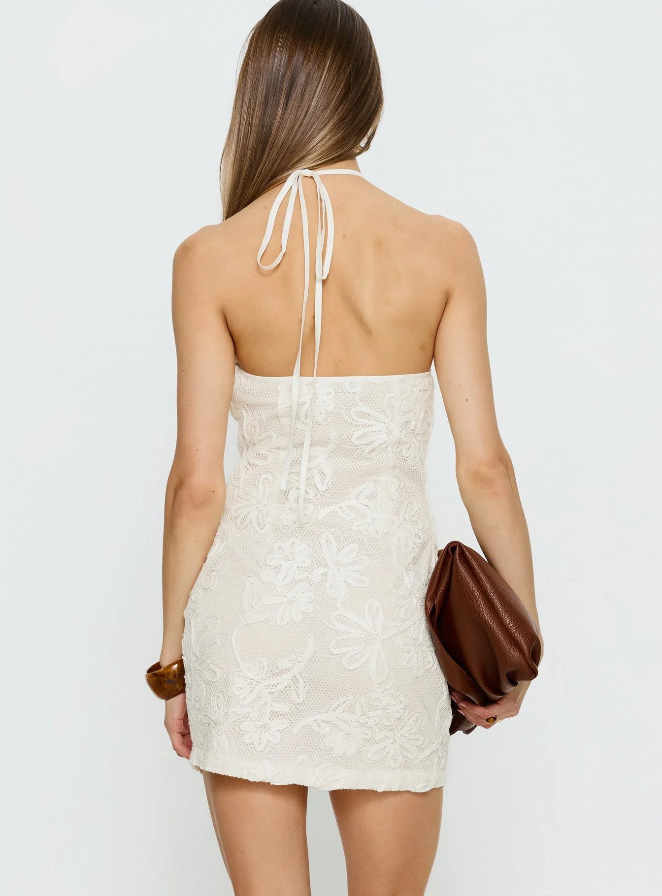 Ivo Floral Detail Halter Mini Dress White - Image 5