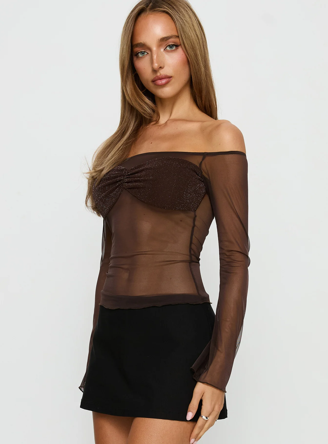 Jahnessa Sheer Long Sleeve Top Chocolate - Image 3
