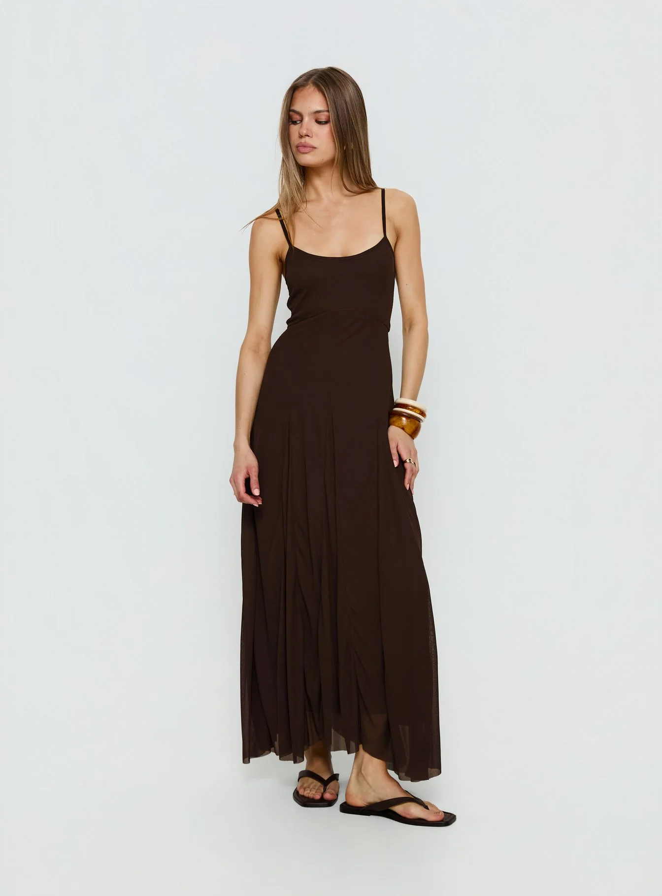 Janeira Pleat Maxi Dress Chocolate - Image 2