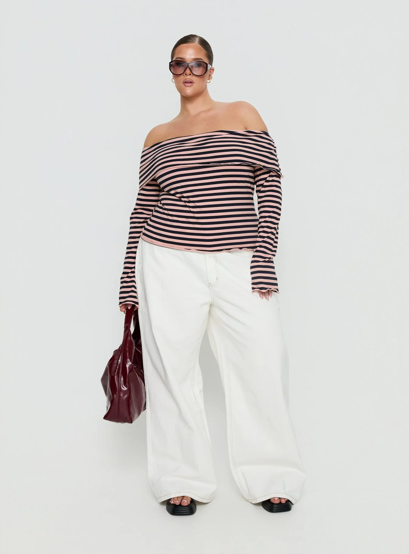 Janicia Off Shoulder Top Pink Stripe Curve - Image 2