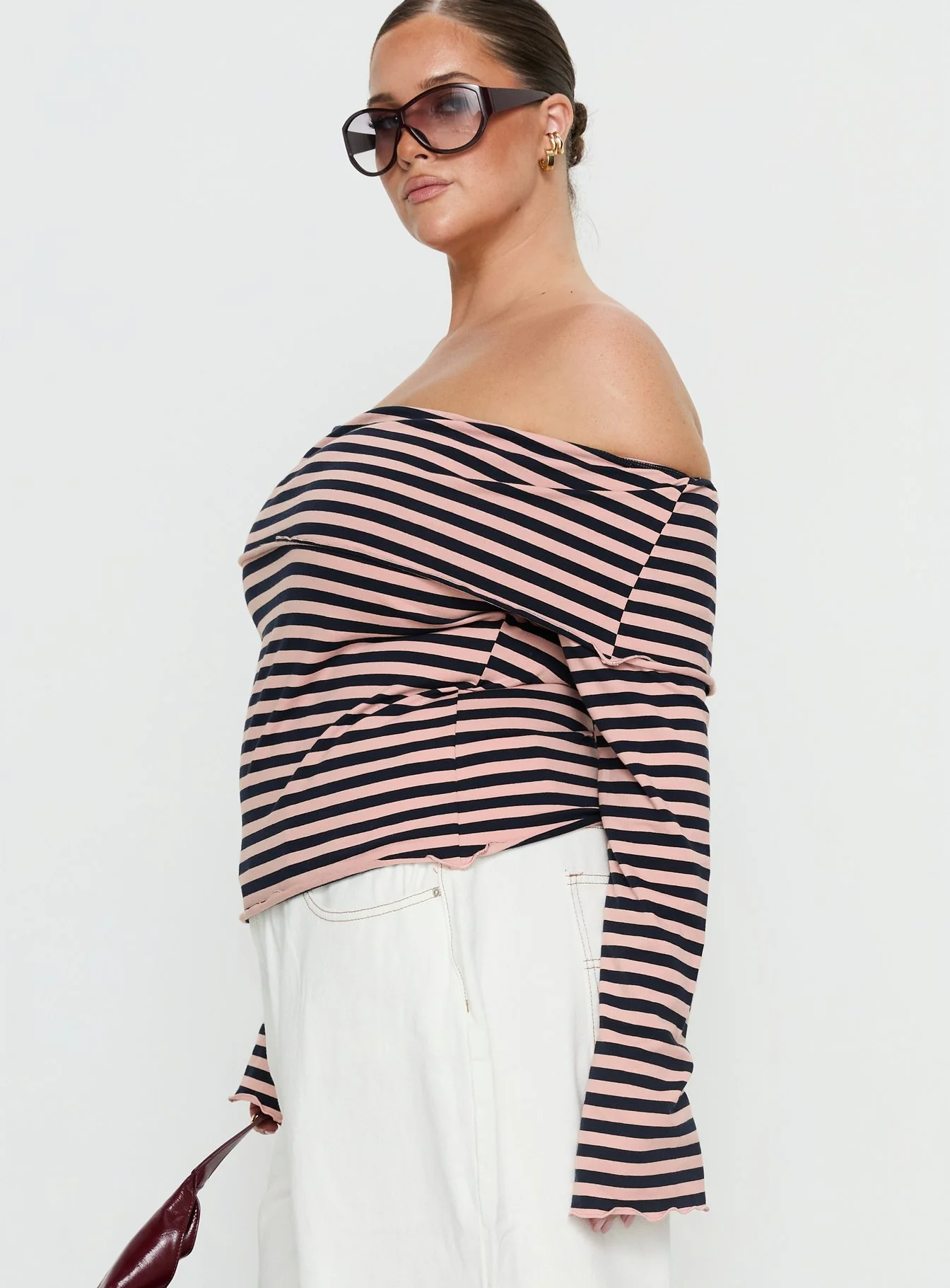 Janicia Off Shoulder Top Pink Stripe Curve - Image 3
