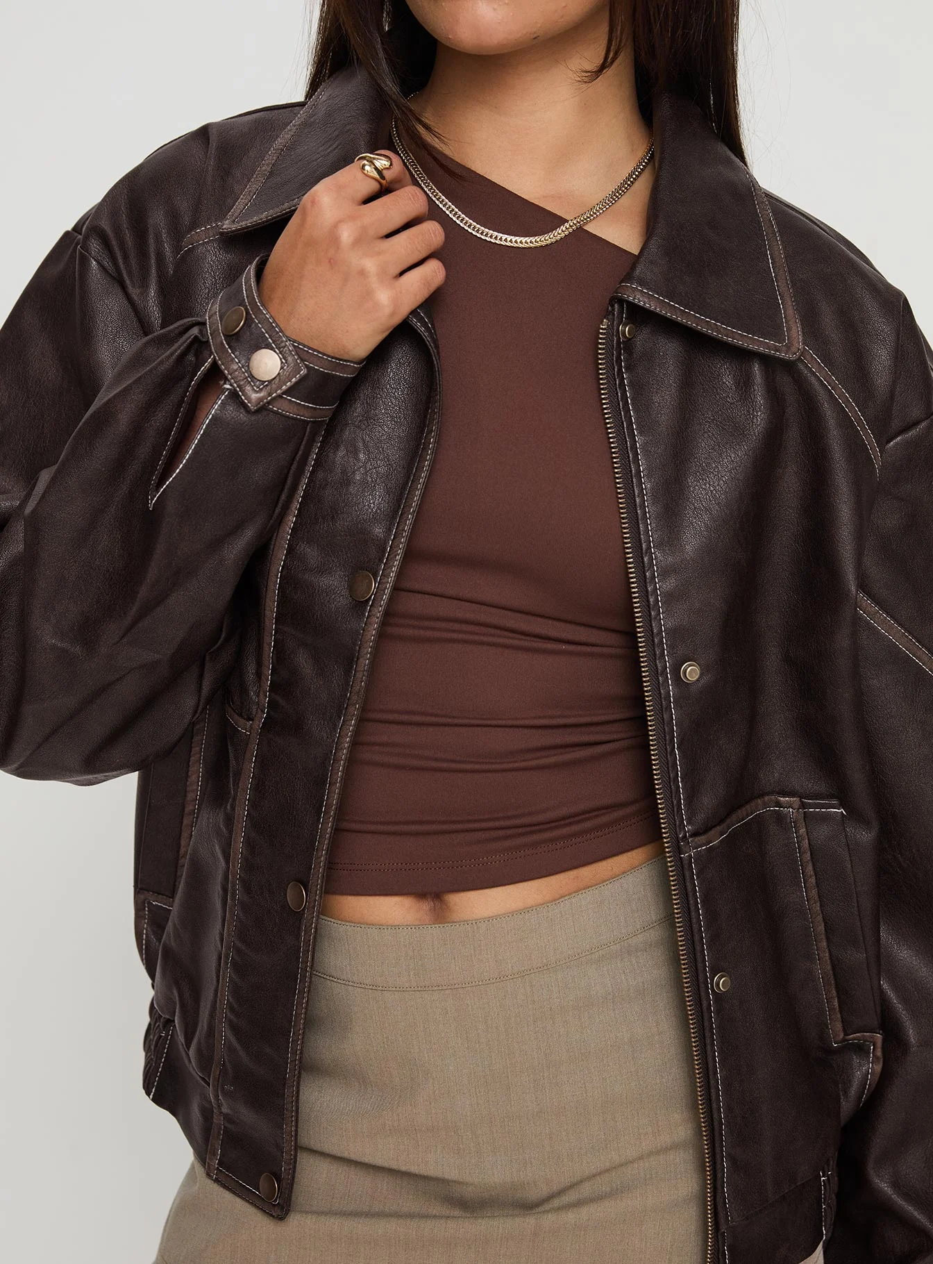 Jaxton Faux Leather Jacket Brown - Image 6