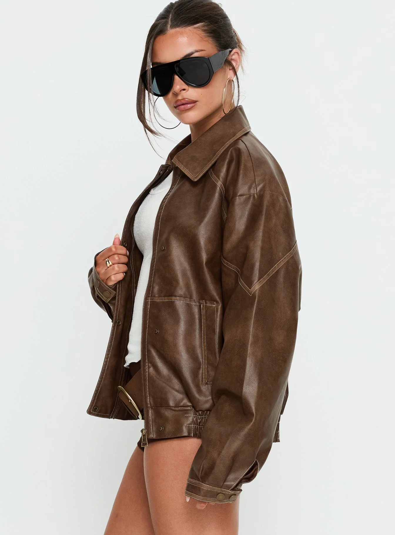 Jaxton Faux Leather Jacket Light Brown - Image 3
