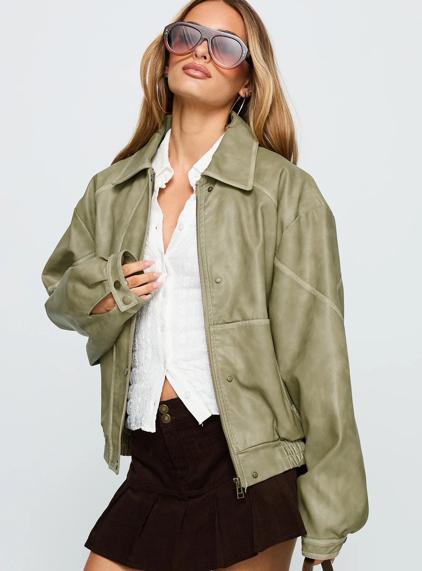 Jaxton Faux Leather Jacket Taupe - Image 2