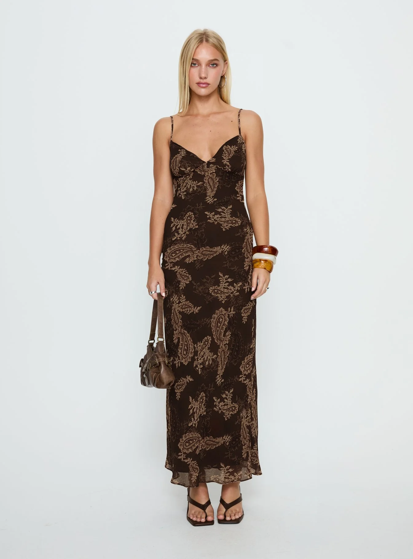 Jemimah V Neck Maxi Dress Brown Paisley - Image 6