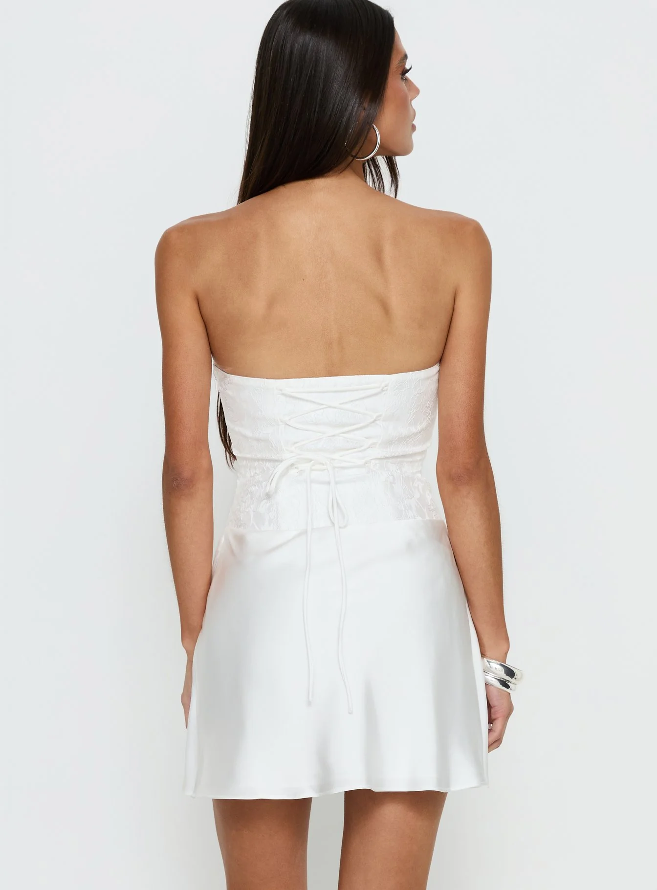 Jenevieve Strapless Drape Mini Dress White - Image 5