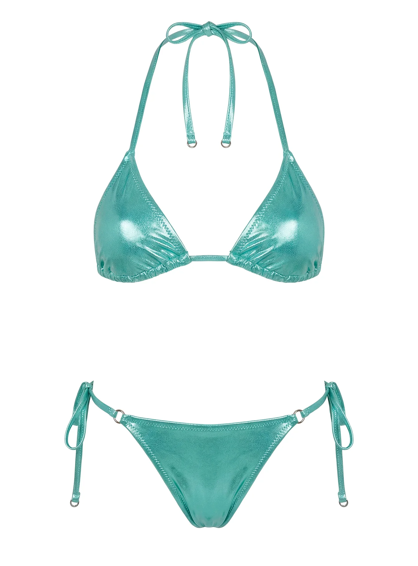 Jenner Metallic Triangle Bikini Top Green - Image 5