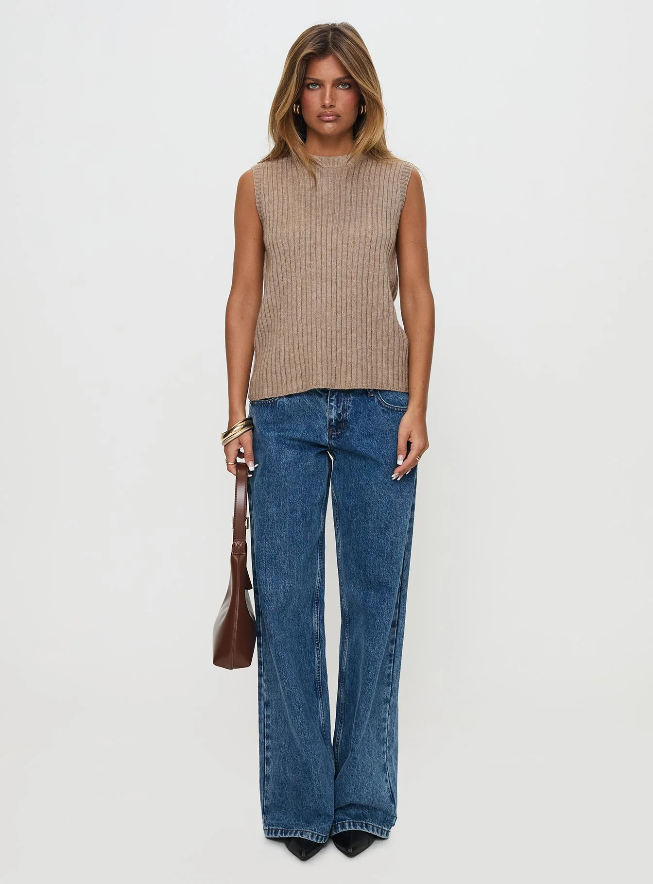 Jessabell Rib Sleeveless Top Mocha - Image 6