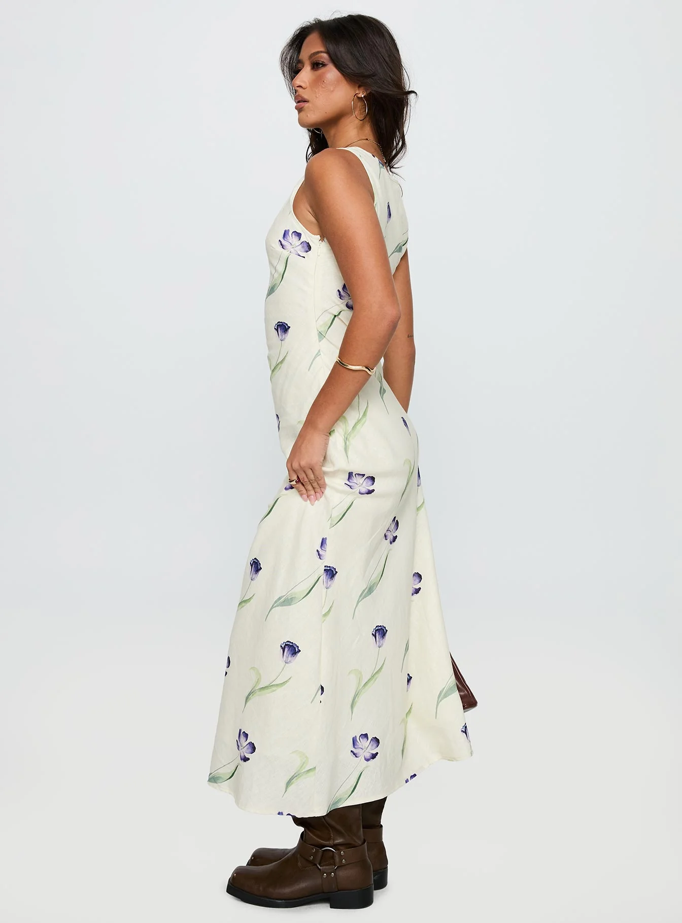 Jessabelle Linen Blend Midi Dress Cream Floral - Image 4