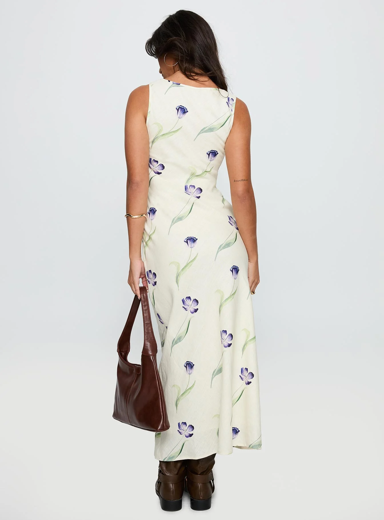 Jessabelle Linen Blend Midi Dress Cream Floral - Image 5