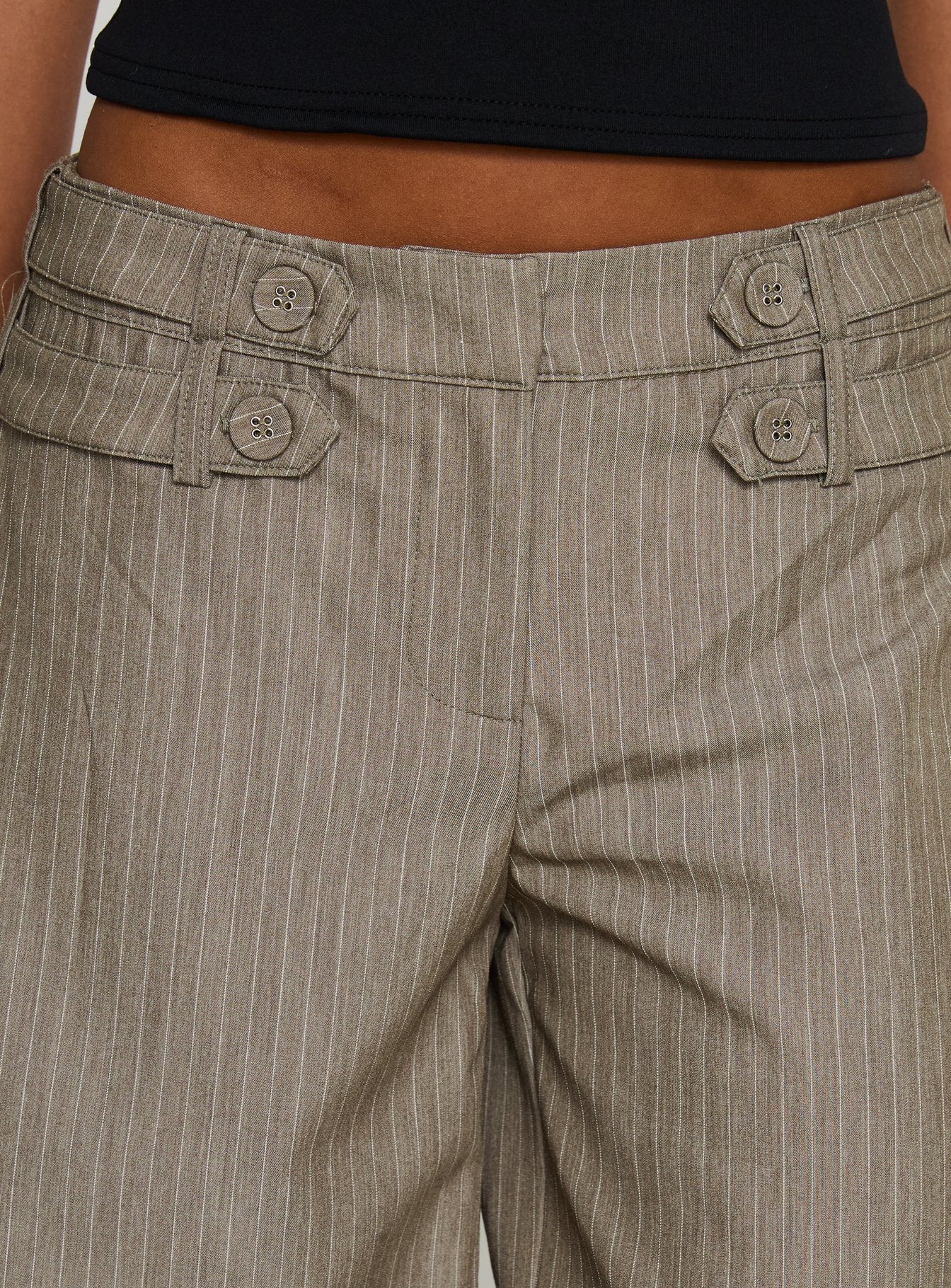 Jette Tailored Buckle Pant Taupe Pinstripe - Image 6