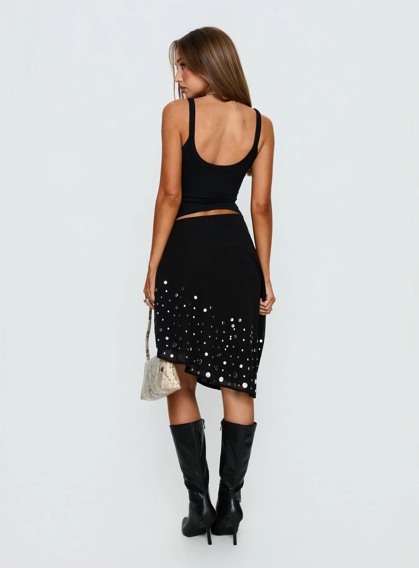 Jezabela Asymmetrical Stud Midi Skirt Black - Image 5