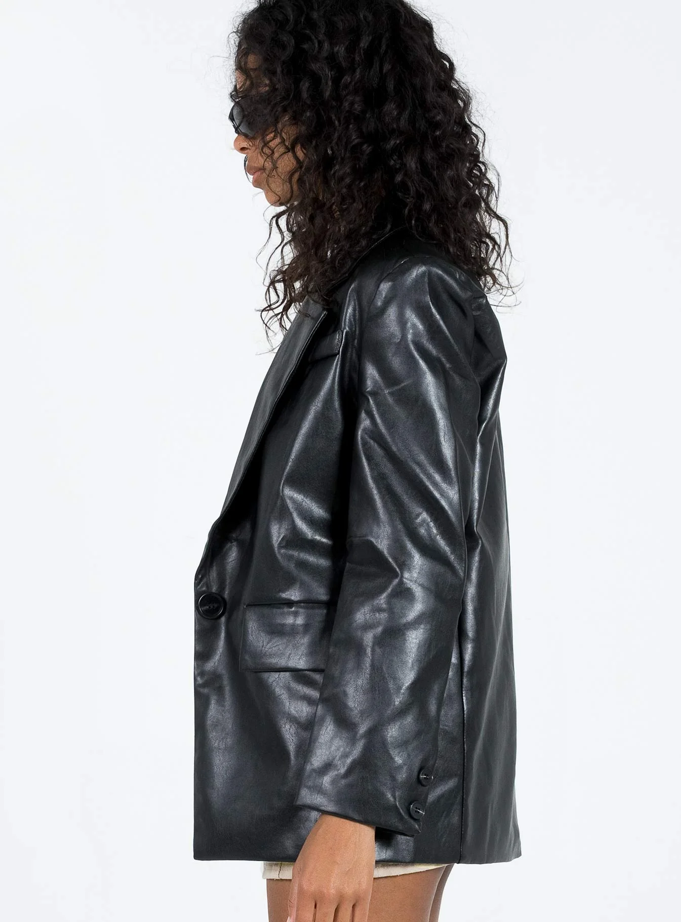 Jocelyn Faux Leather Blazer Black - Image 11