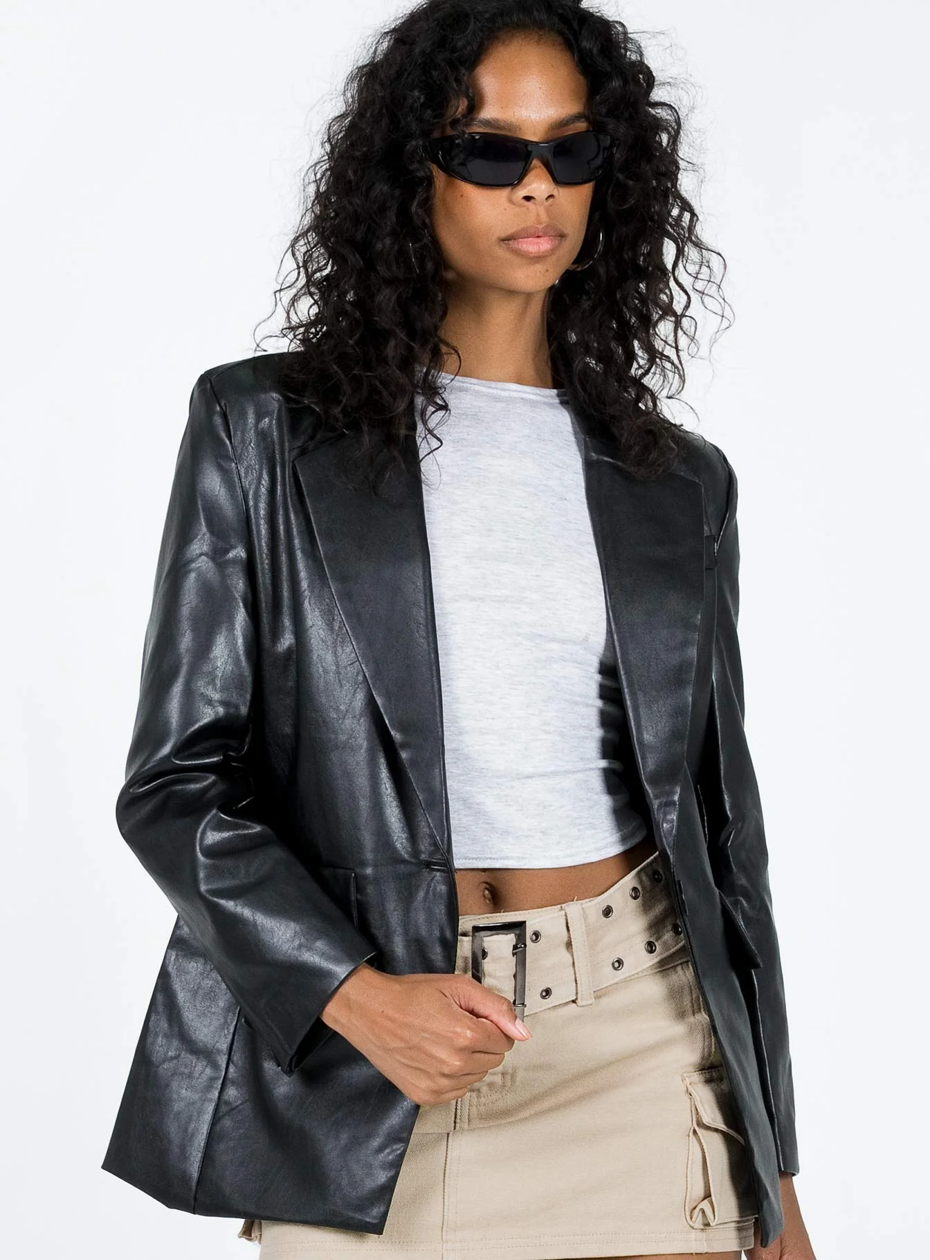 Jocelyn Faux Leather Blazer Black - Image 14