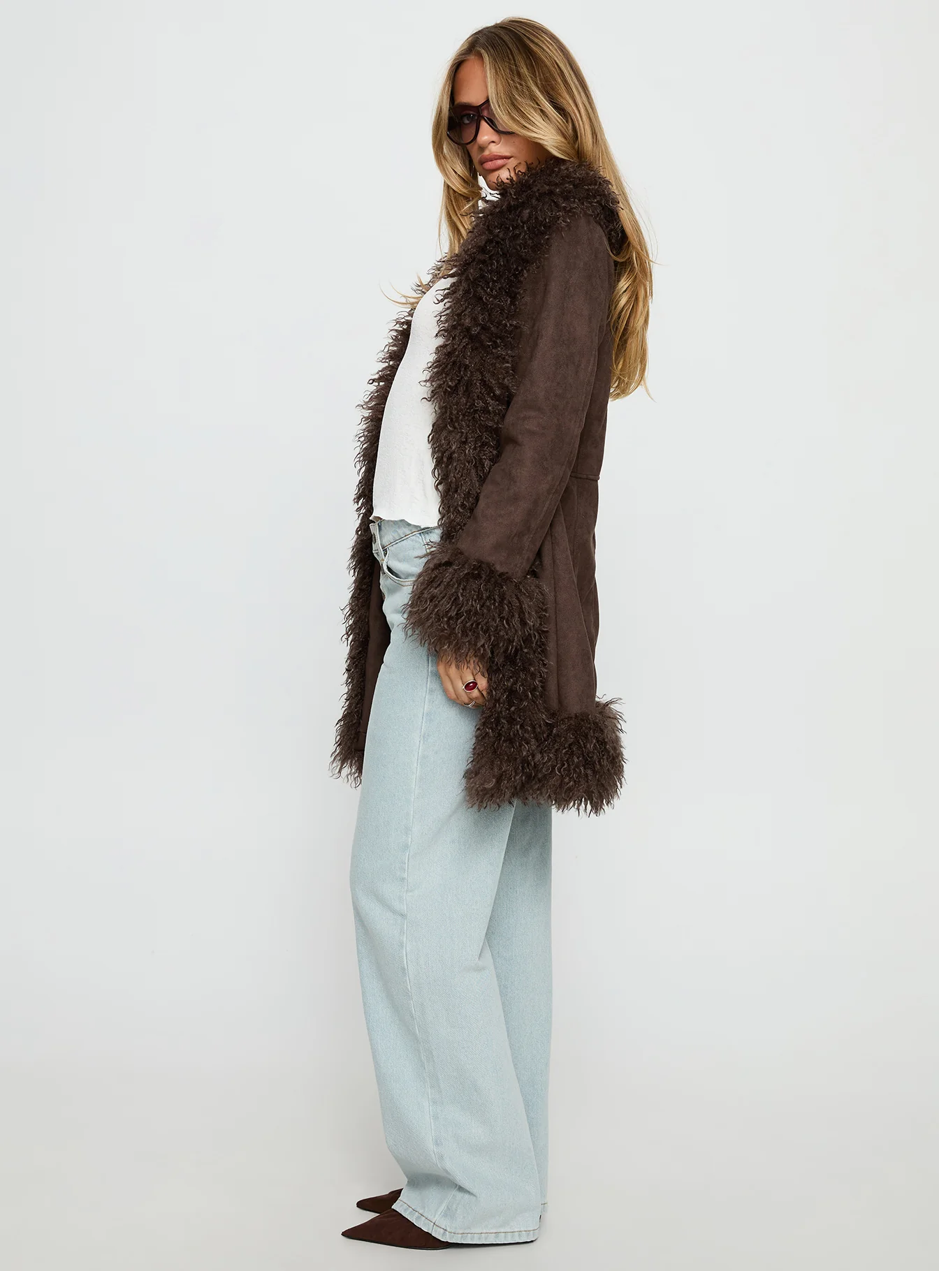 Josefina Faux Fur Detail Jacket Chocolate - Image 4
