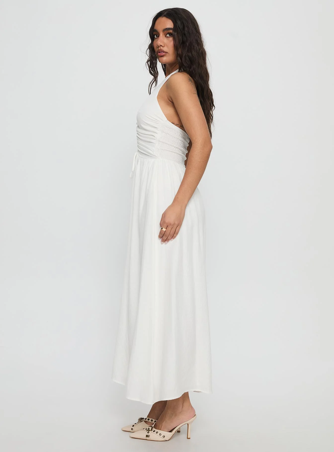 Jozefine Halter Ruched Maxi Dress White - Image 4