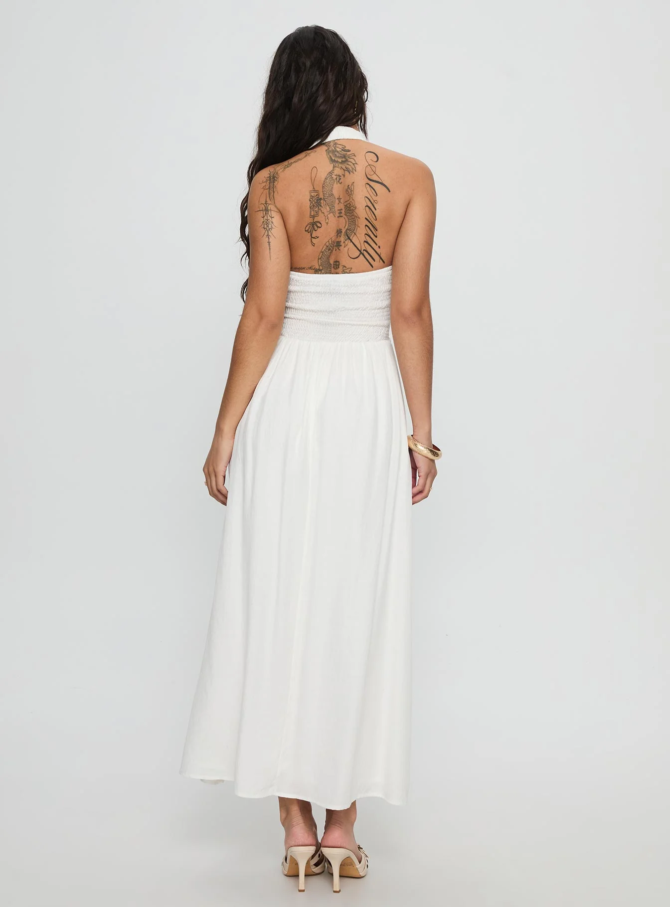 Jozefine Halter Ruched Maxi Dress White - Image 5