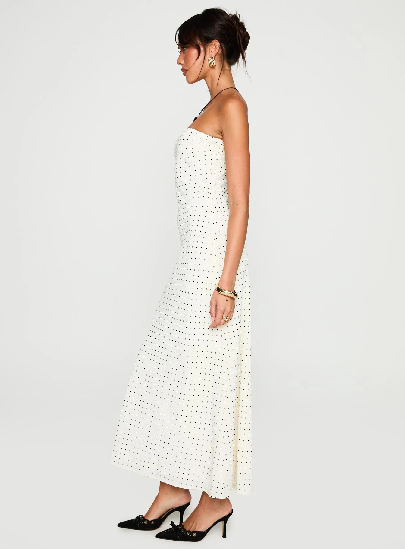 Just For Fun Strapless Maxi Dress White Polka Dot - Image 4