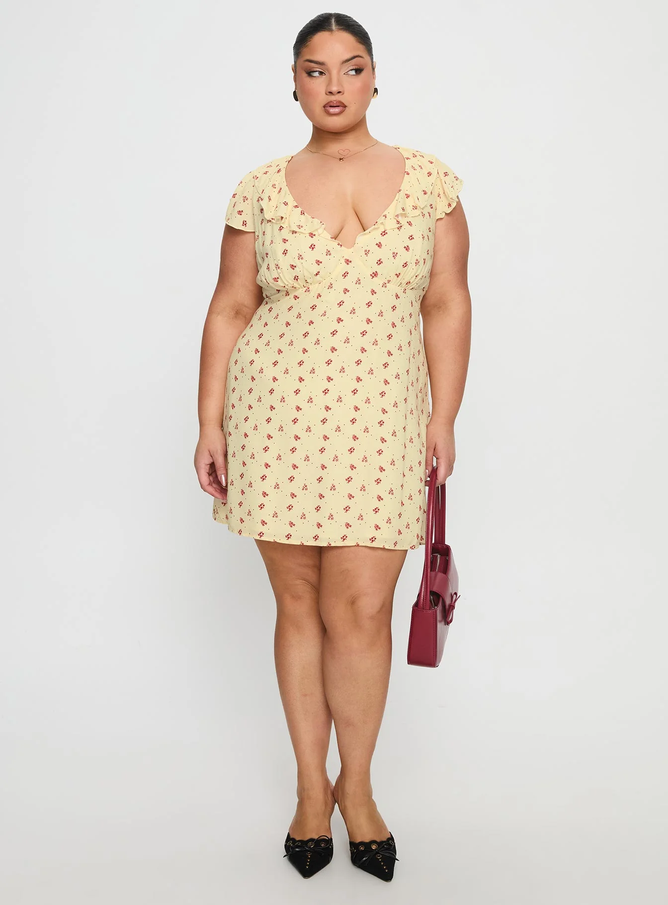 Just Me And You Frill Mini Dress Yellow Floral Curve - Image 3