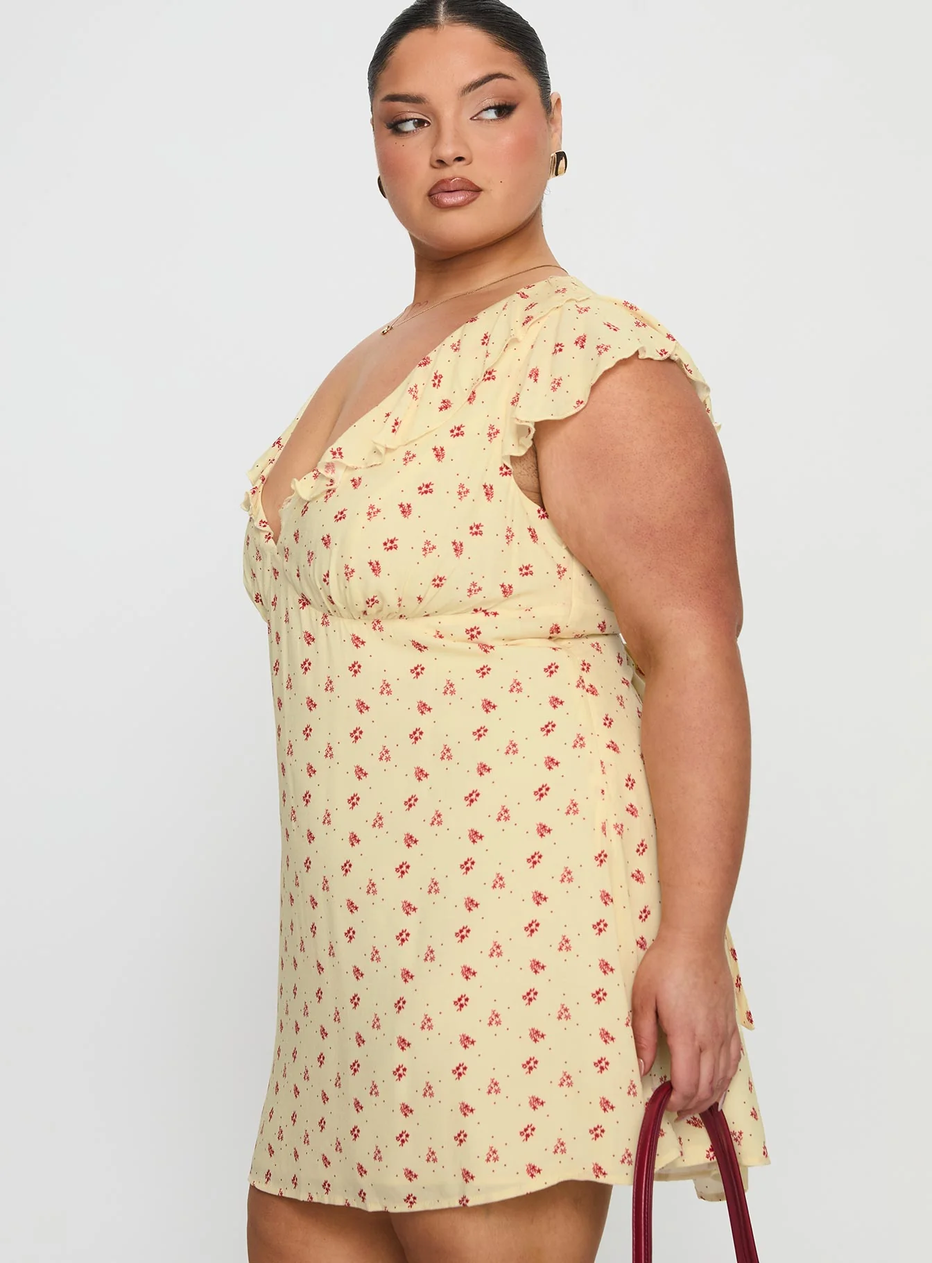 Just Me And You Frill Mini Dress Yellow Floral Curve - Image 4