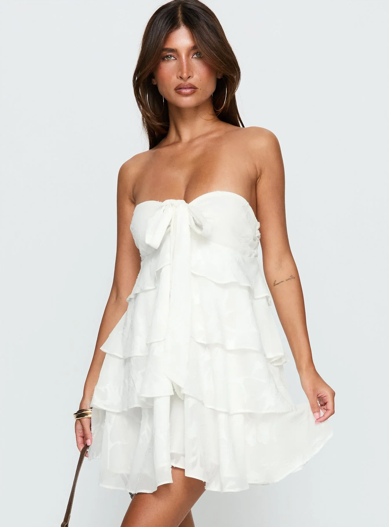 Kalari Strapless Layered Mini Dress White - Image 2