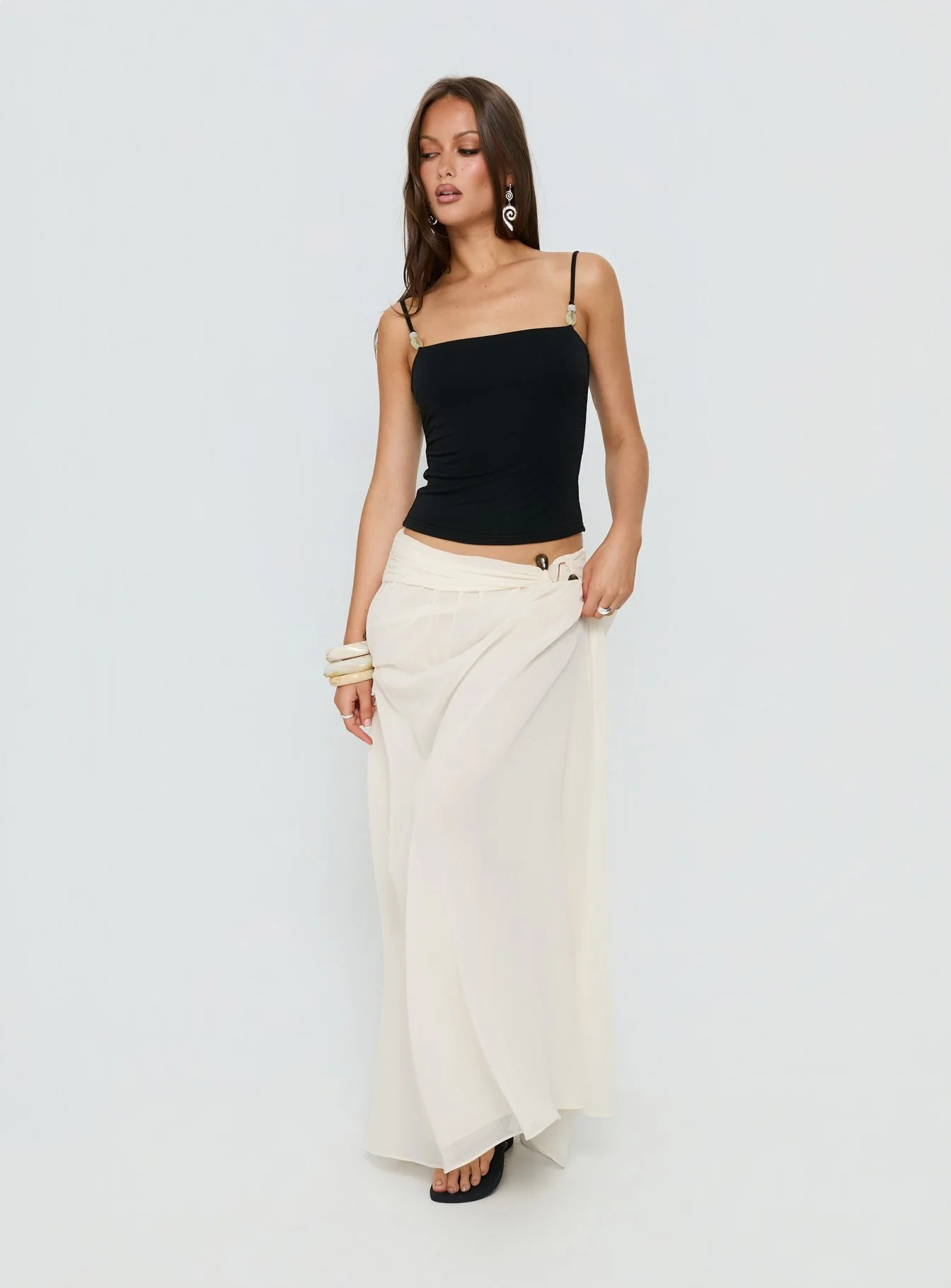 Kaledia Chiffon Draped Maxi Skirt Cream - Image 3