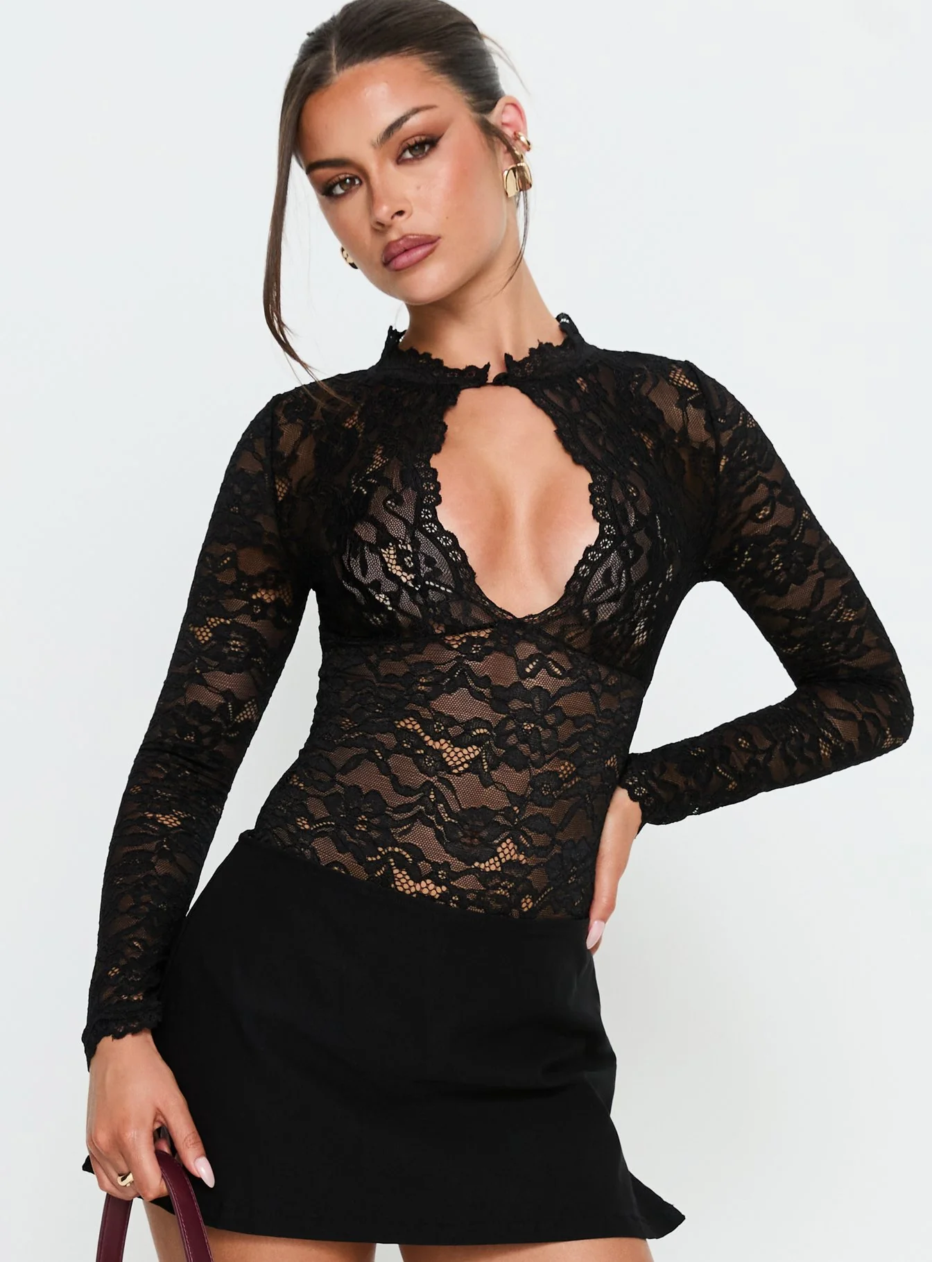 Kamara Long Sleeve Lace Bodysuit Black - Image 2
