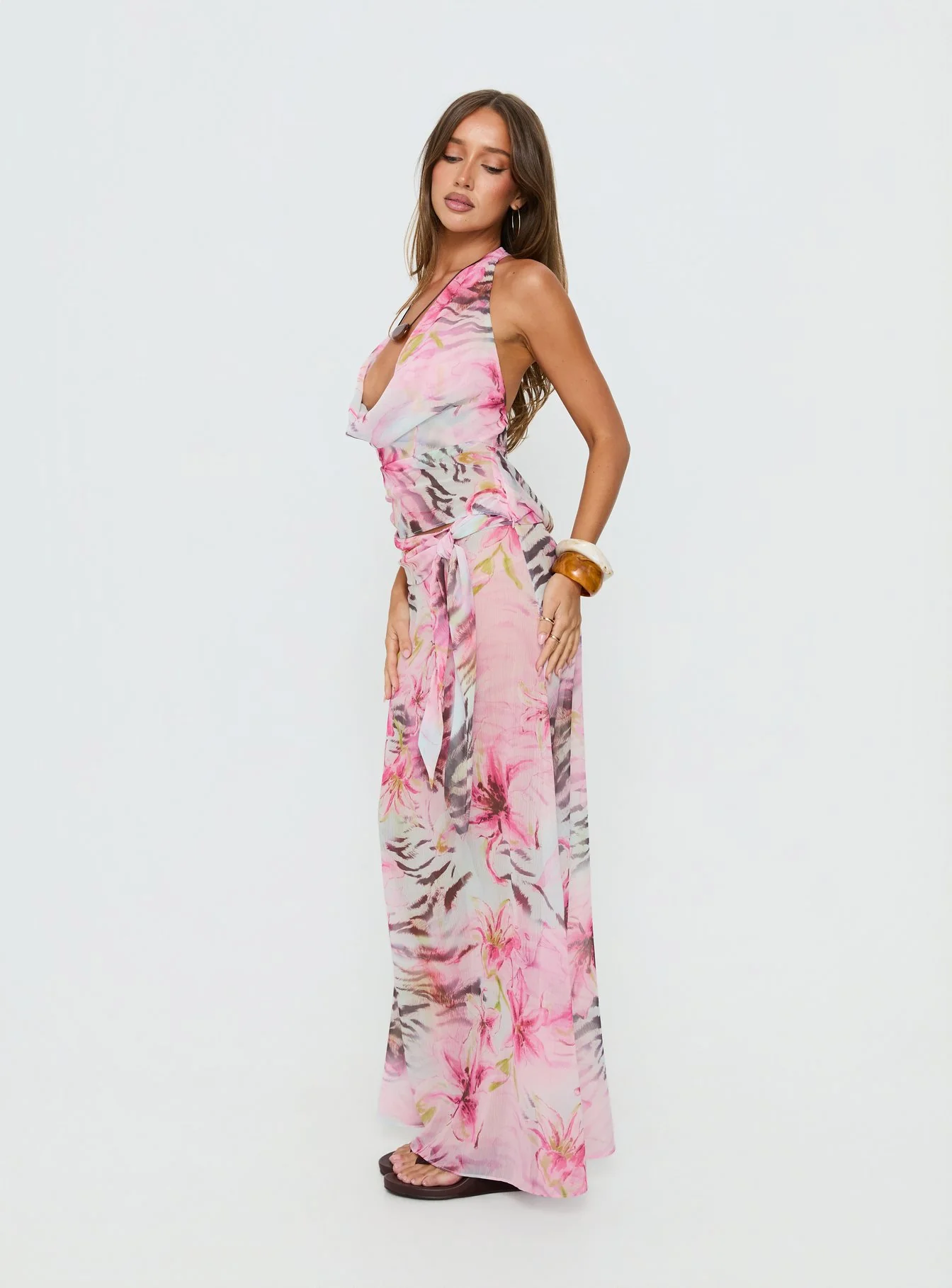 Karzi Chiffon Maxi Skirt Pink Floral - Image 4