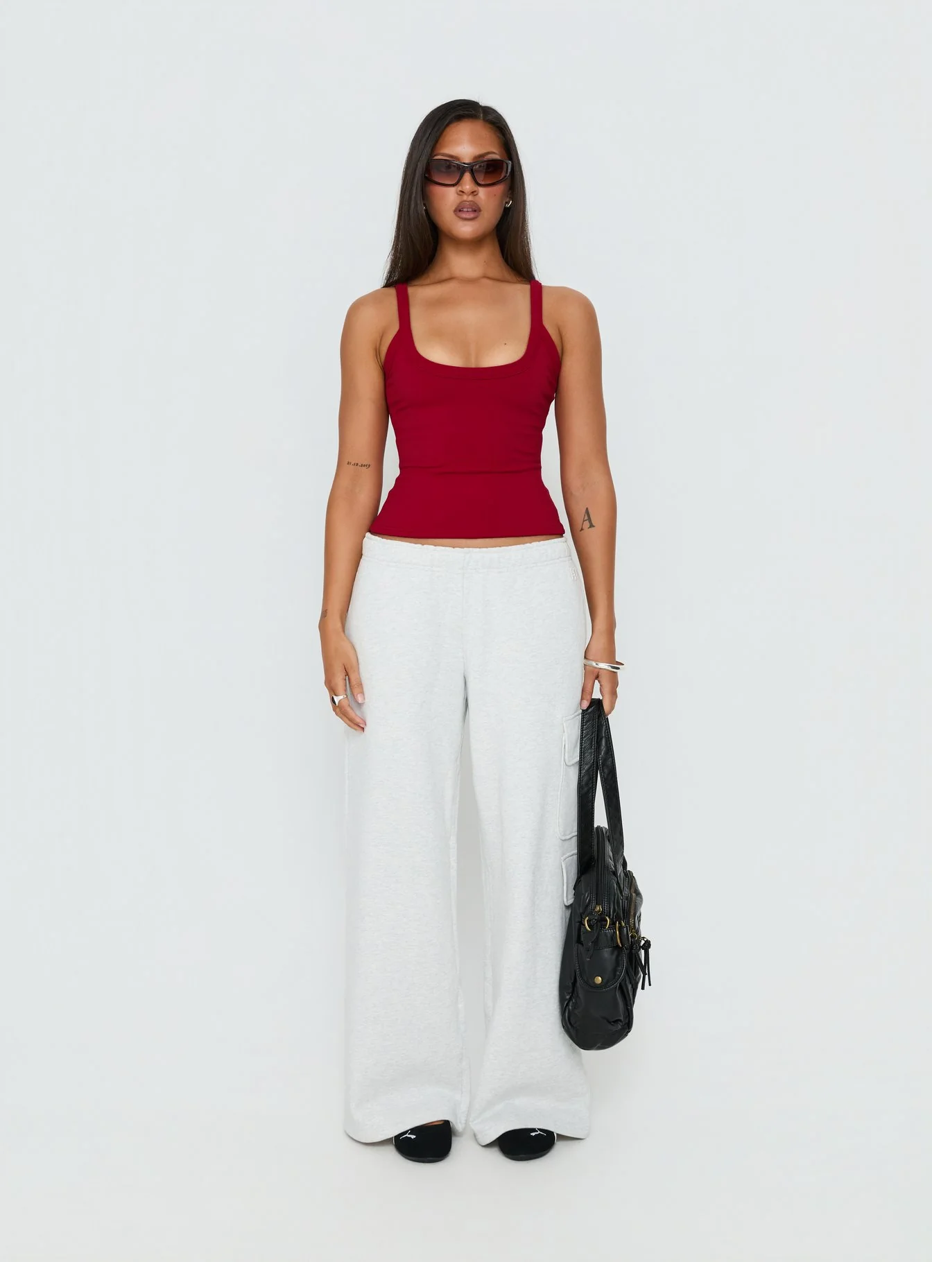 Kasper Cinched Longline Tank Top Wine - Image 7