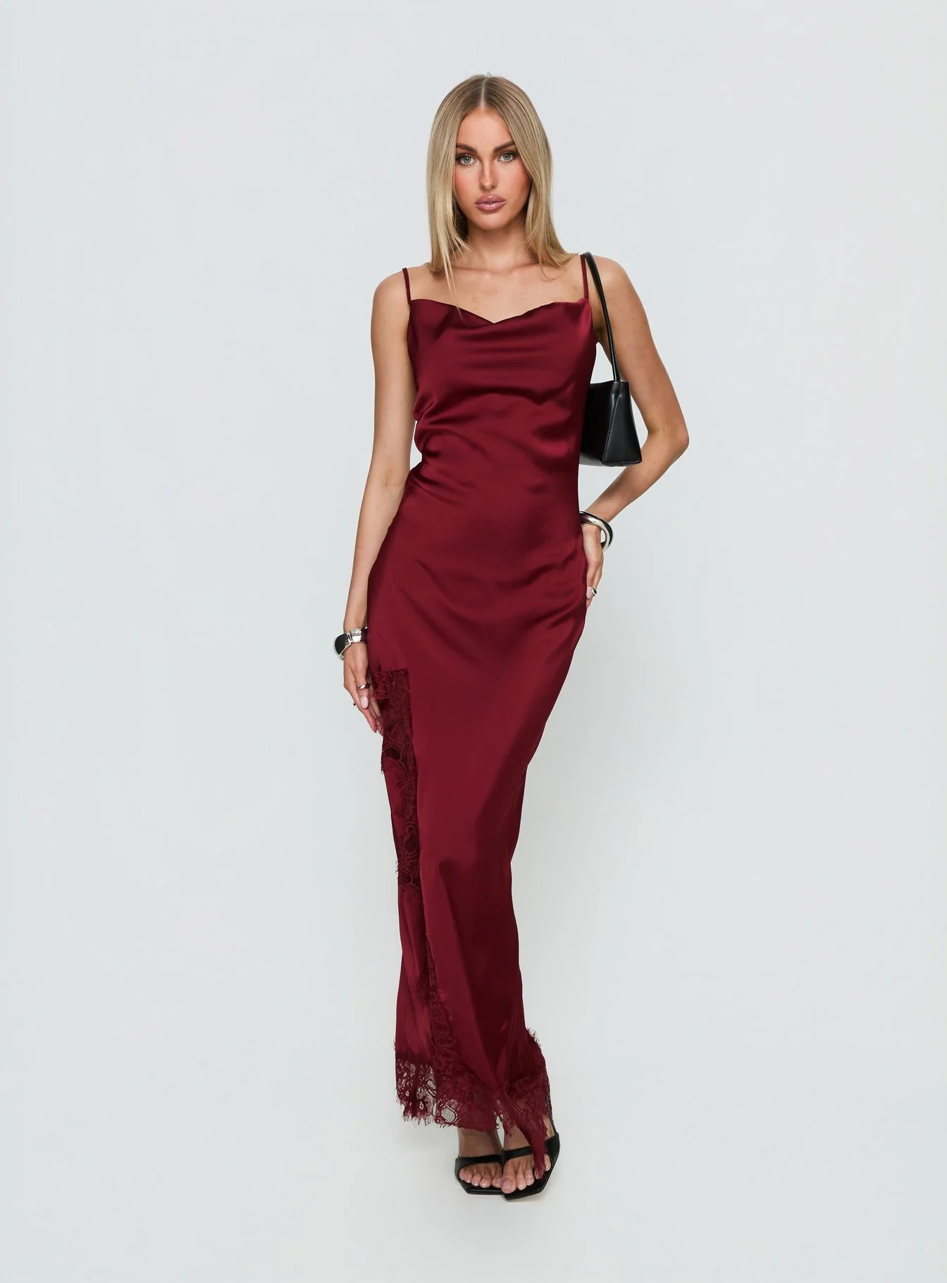 Katalyna Lace Cowl Neck Maxi Dress Red - Image 3