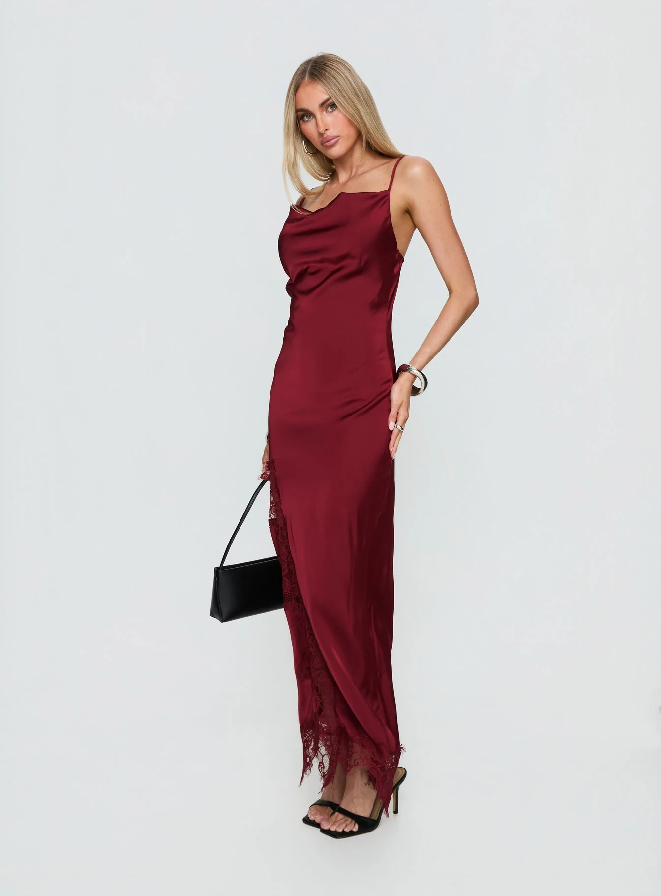 Katalyna Lace Cowl Neck Maxi Dress Red - Image 4