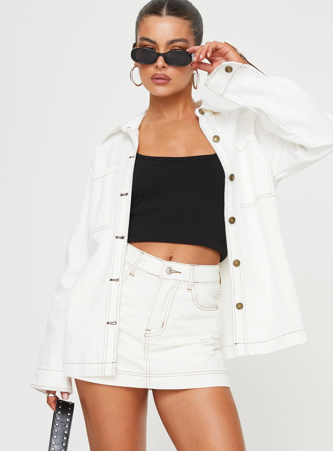Katlynne Denim Mini Skort White - Image 2