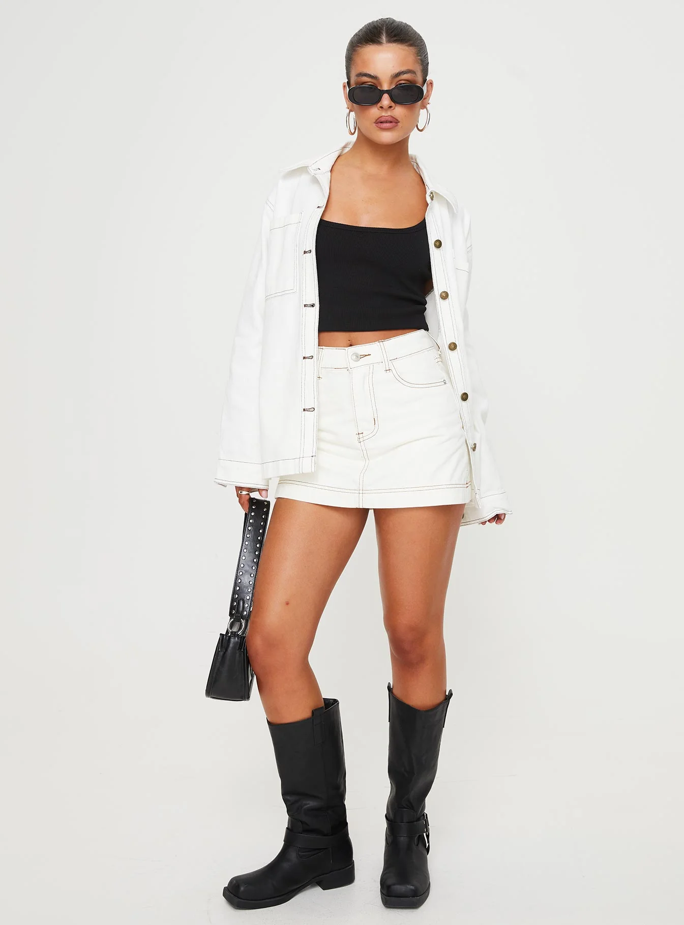 Katlynne Denim Mini Skort White - Image 3