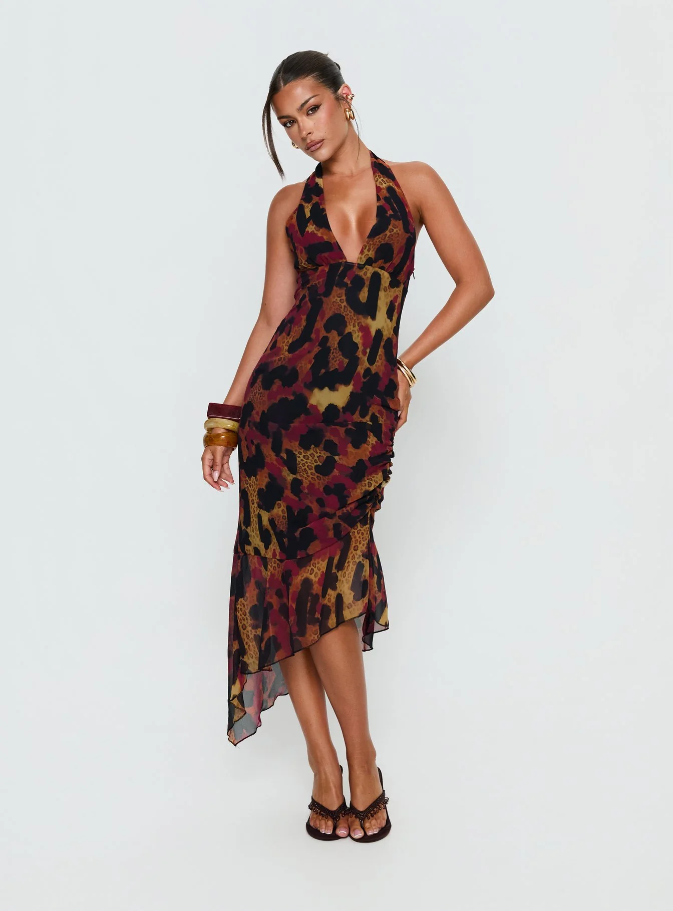 Katriona Halter Asymmetrical Maxi Dress Leopard Multi - Image 3