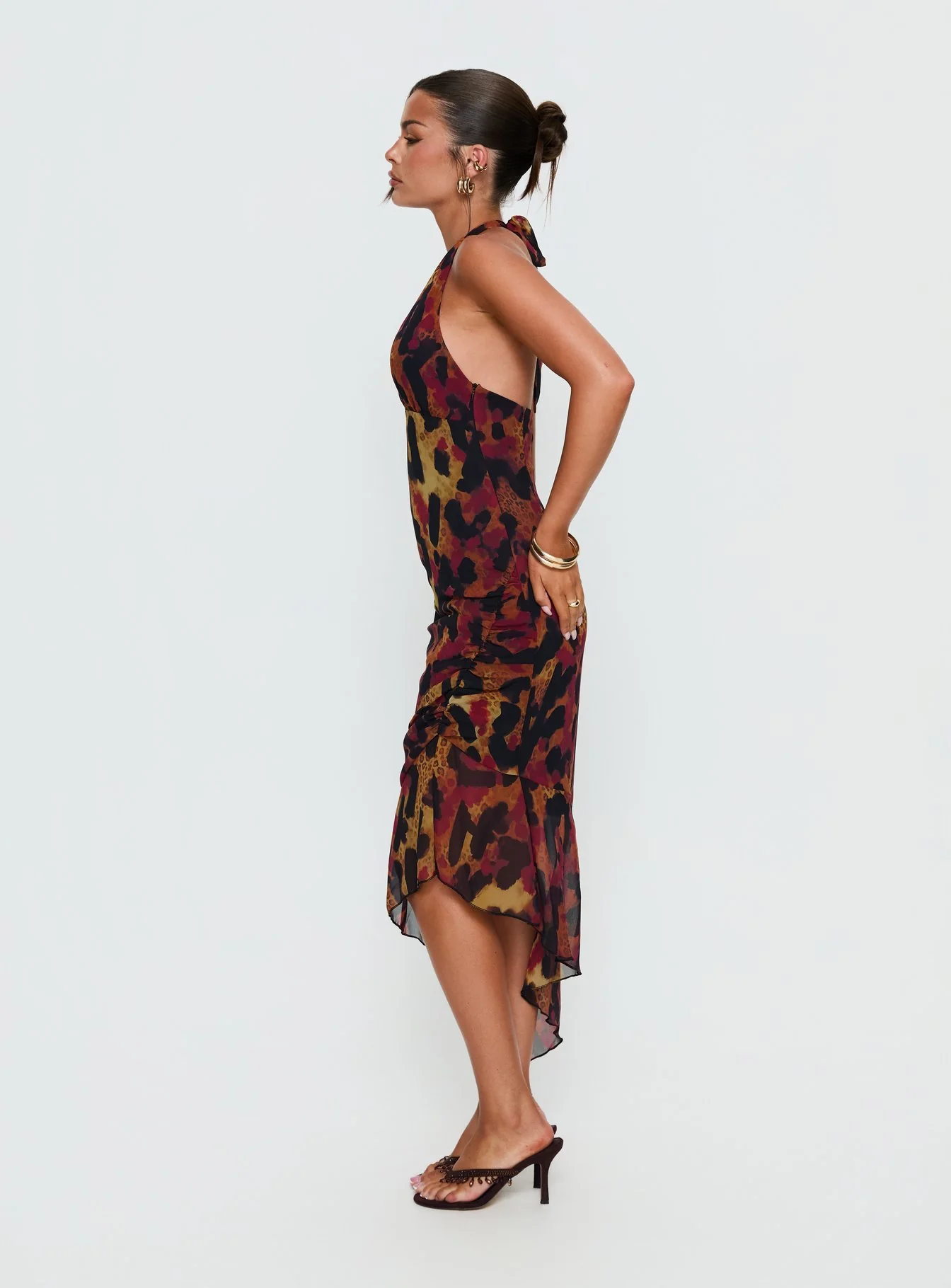 Katriona Halter Asymmetrical Maxi Dress Leopard Multi - Image 4