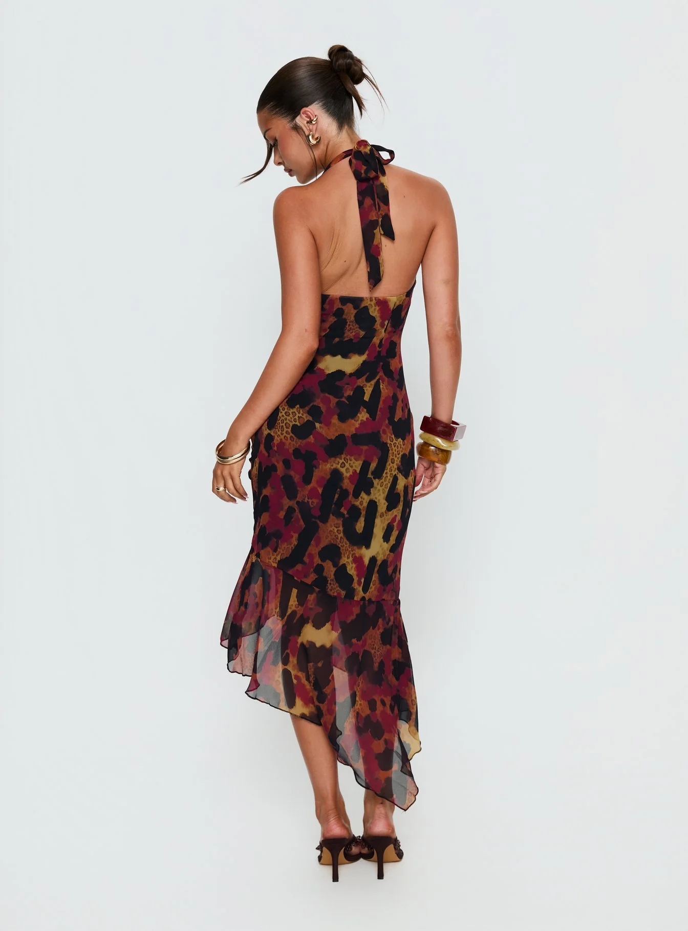 Katriona Halter Asymmetrical Maxi Dress Leopard Multi - Image 5