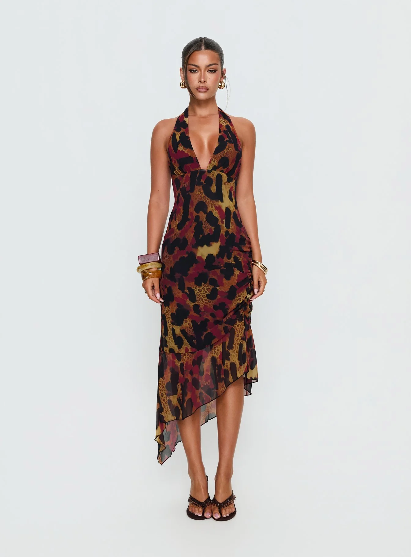 Katriona Halter Asymmetrical Maxi Dress Leopard Multi - Image 7