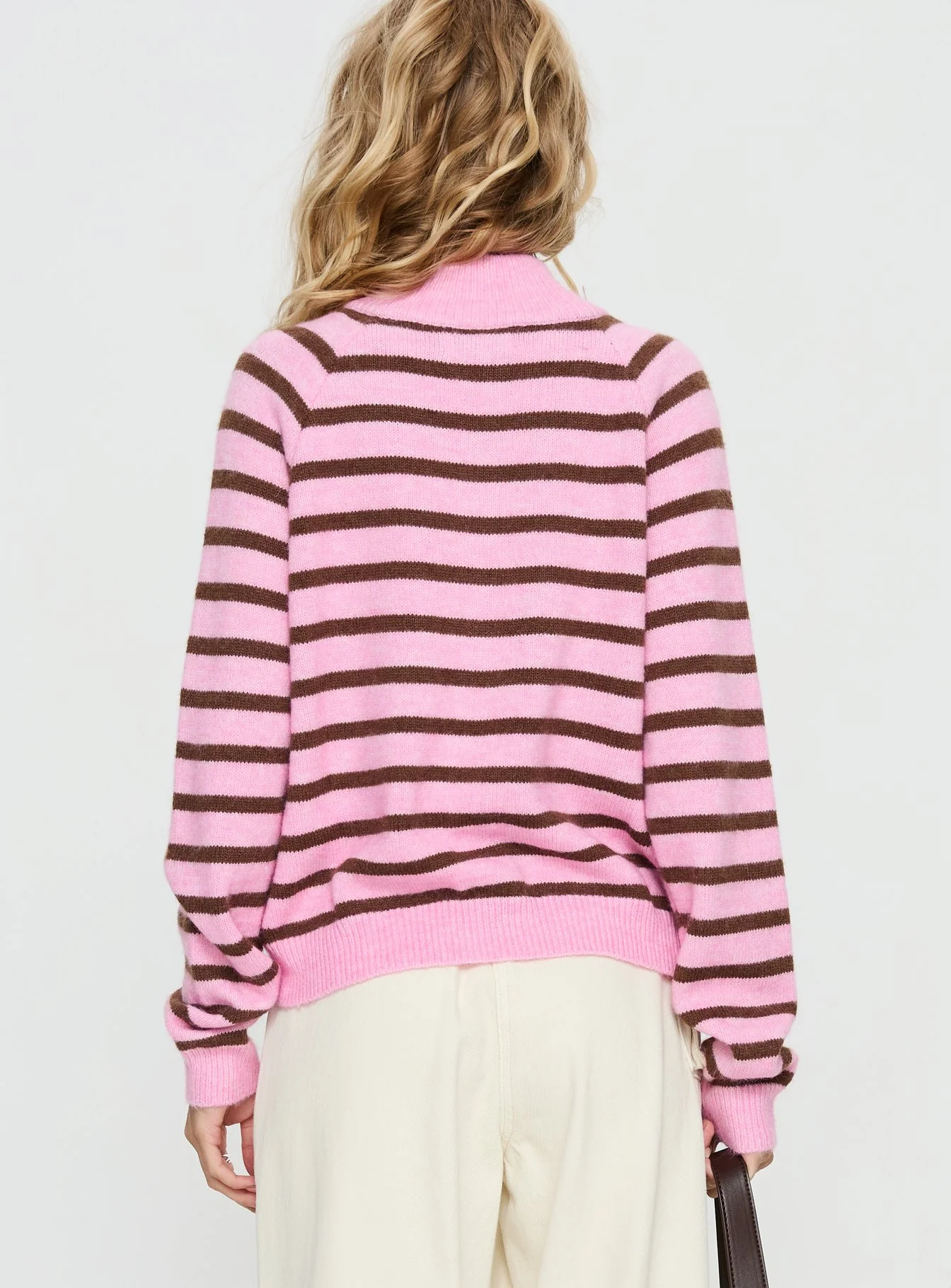 Kaylei Zip Through Cardigan Pink Stripe - Image 5