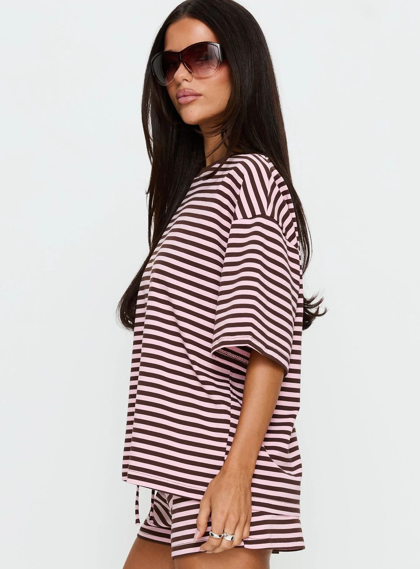 Settle Down Short Sleeve Top Pink / Brown Stripe - Image 5