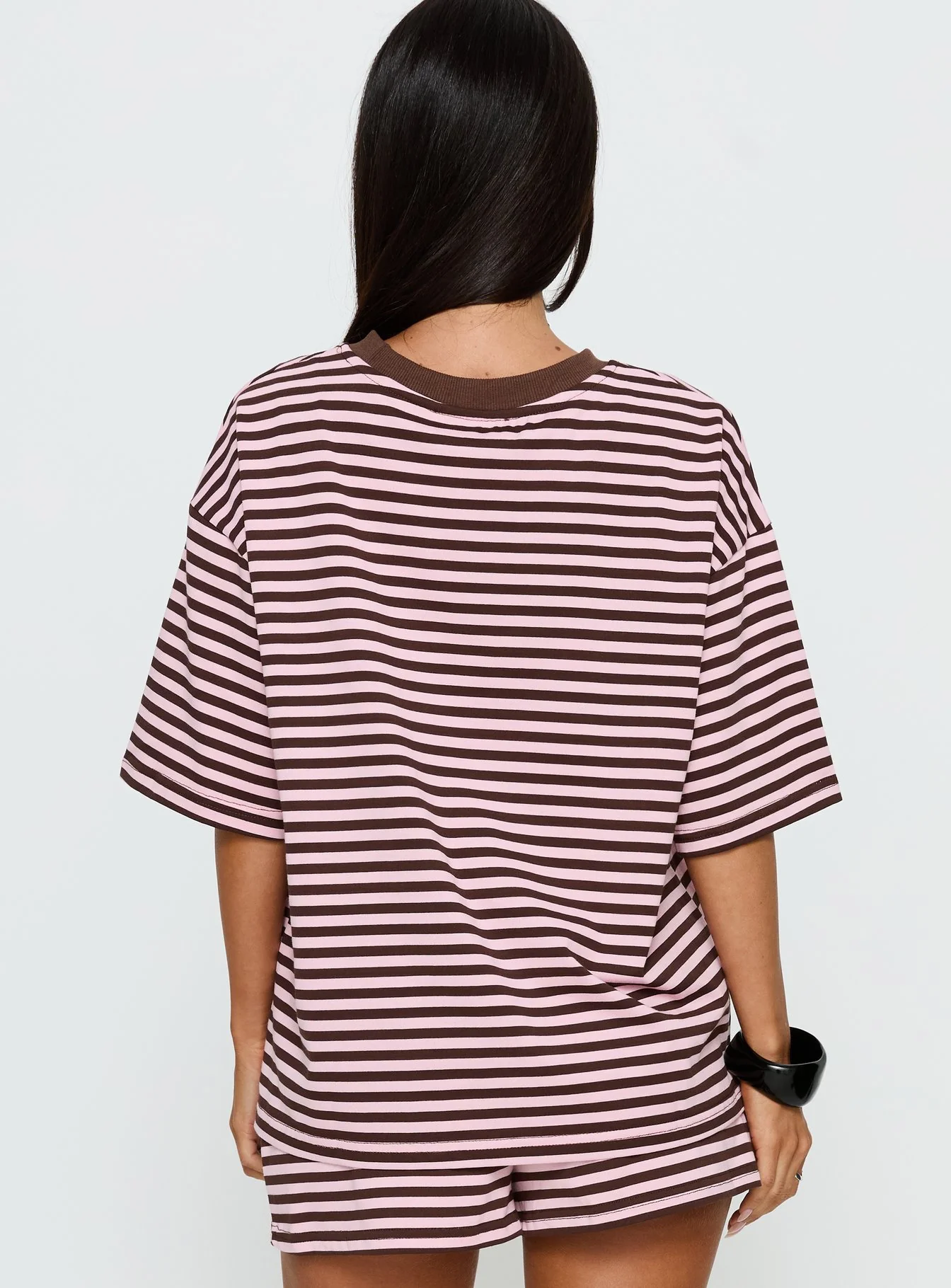 Settle Down Short Sleeve Top Pink / Brown Stripe - Image 6