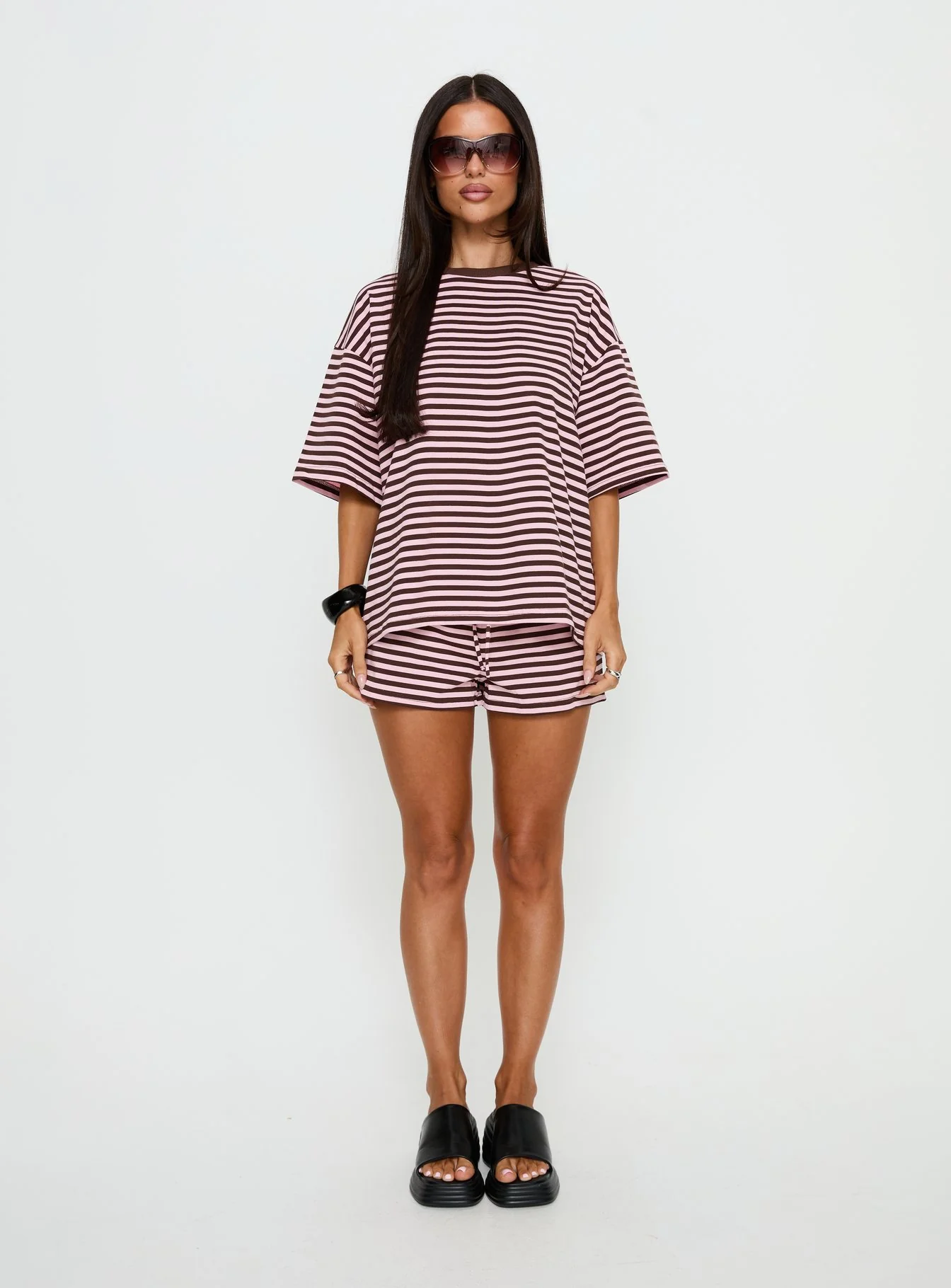 Settle Down Short Sleeve Top Pink / Brown Stripe - Image 8