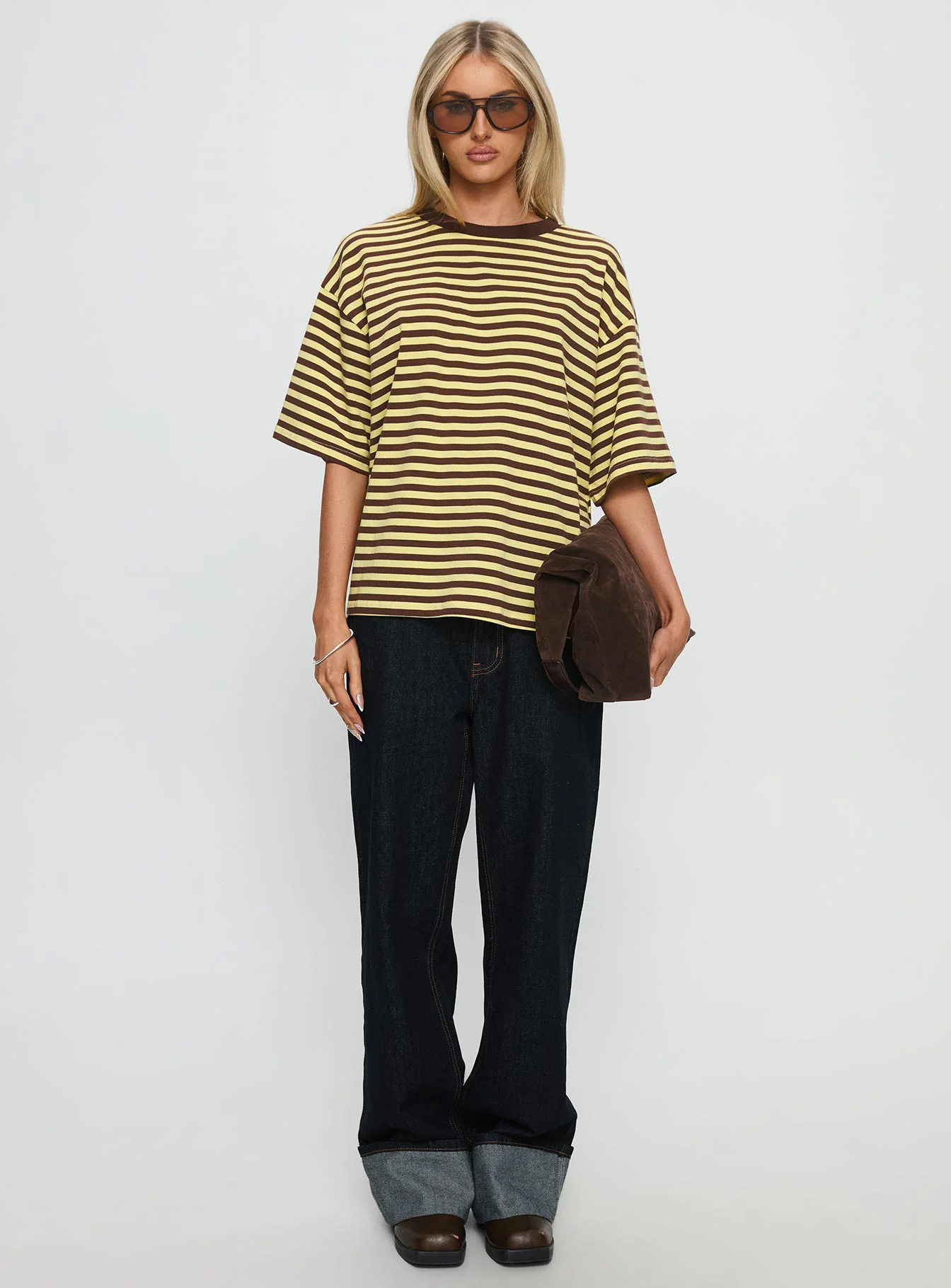 Settle Down Short Sleeve Top Yellow / Brown Stripe - Image 7