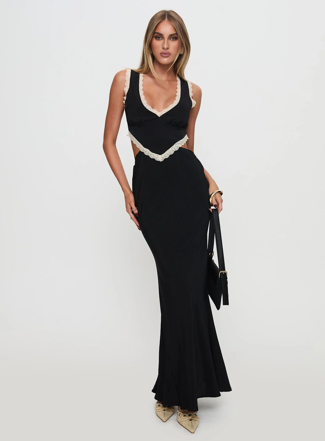 Keila Lace Trim Maxi Dress Black / Cream - Image 3