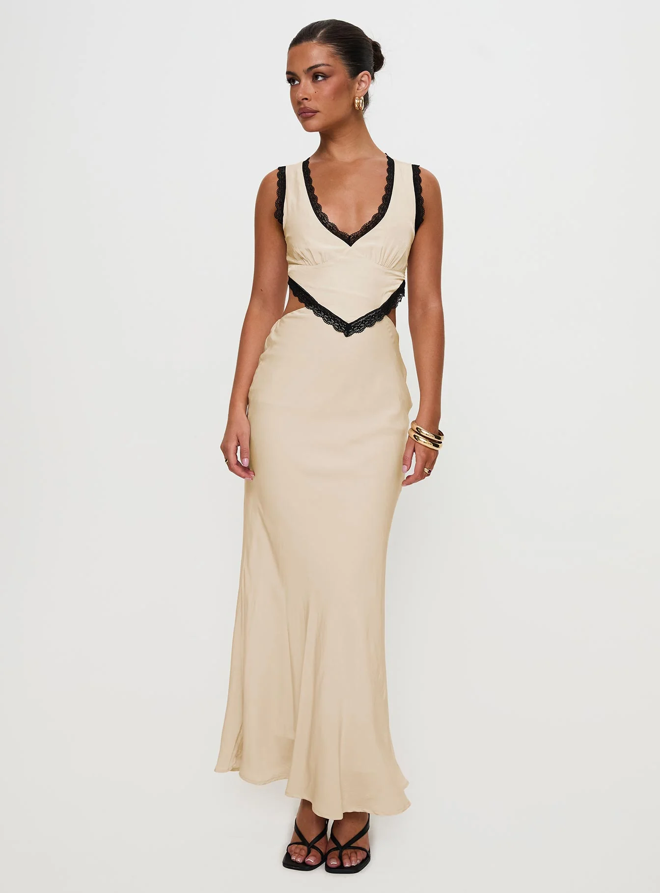 Keila Lace Trim Maxi Dress Cream / Black - Image 7