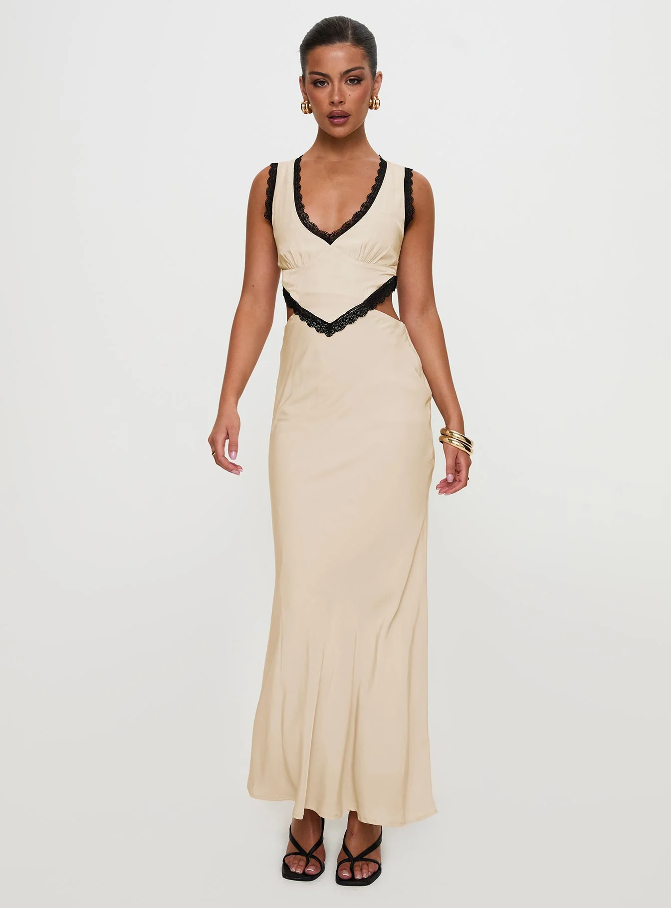 Keila Lace Trim Maxi Dress Cream / Black - Image 8