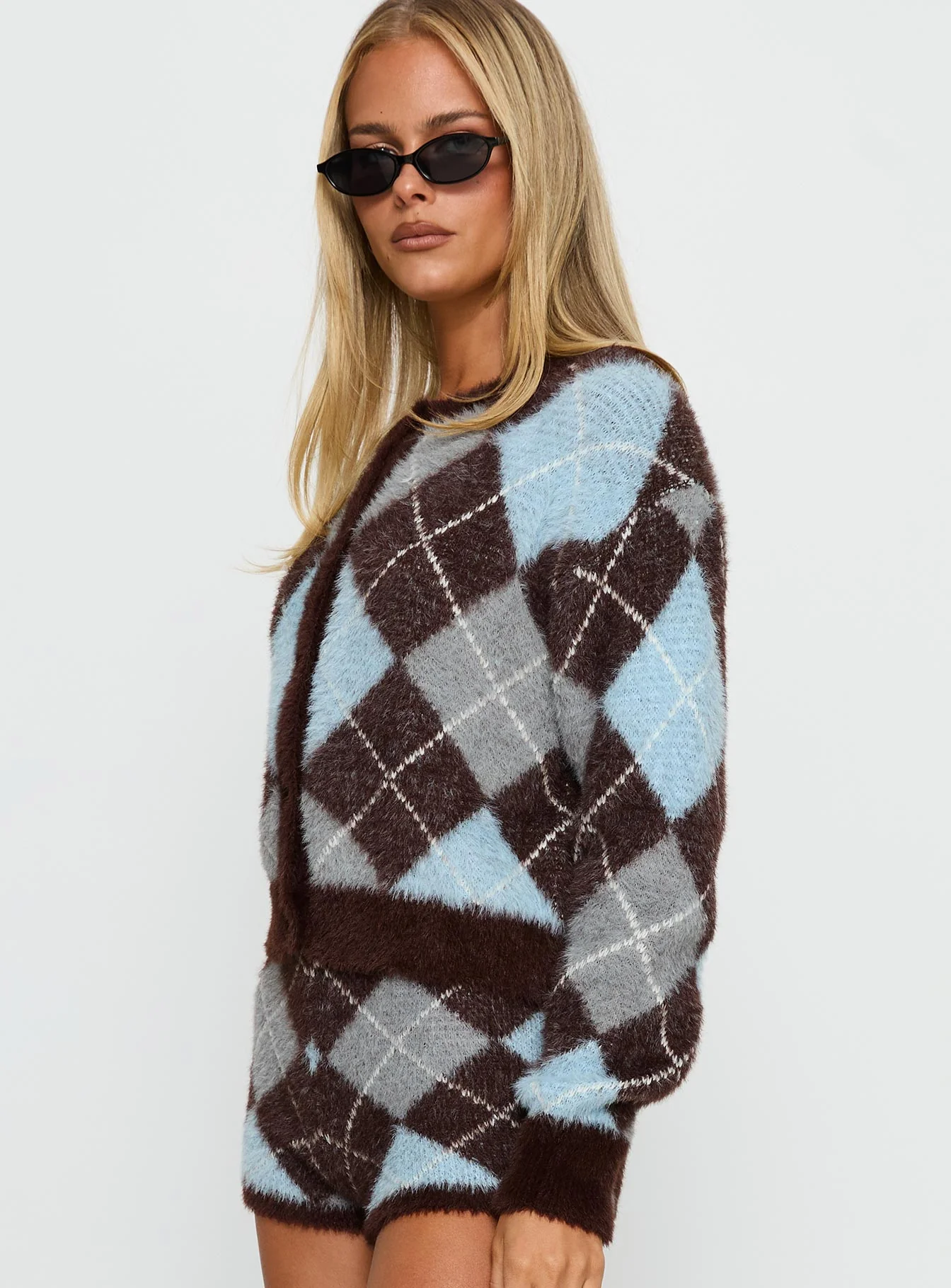 Kenlea Button Up Cardigan Blue Argyle - Image 4